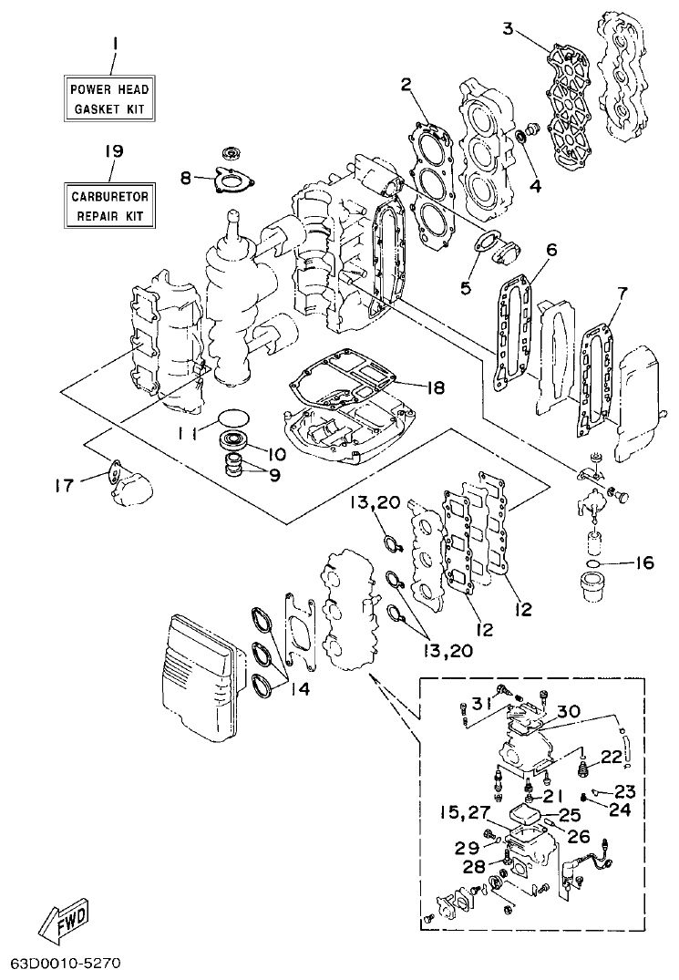 Yamaha 40VMHO, 40VEO, 40YETO REPAIR KIT 1 parts diagram